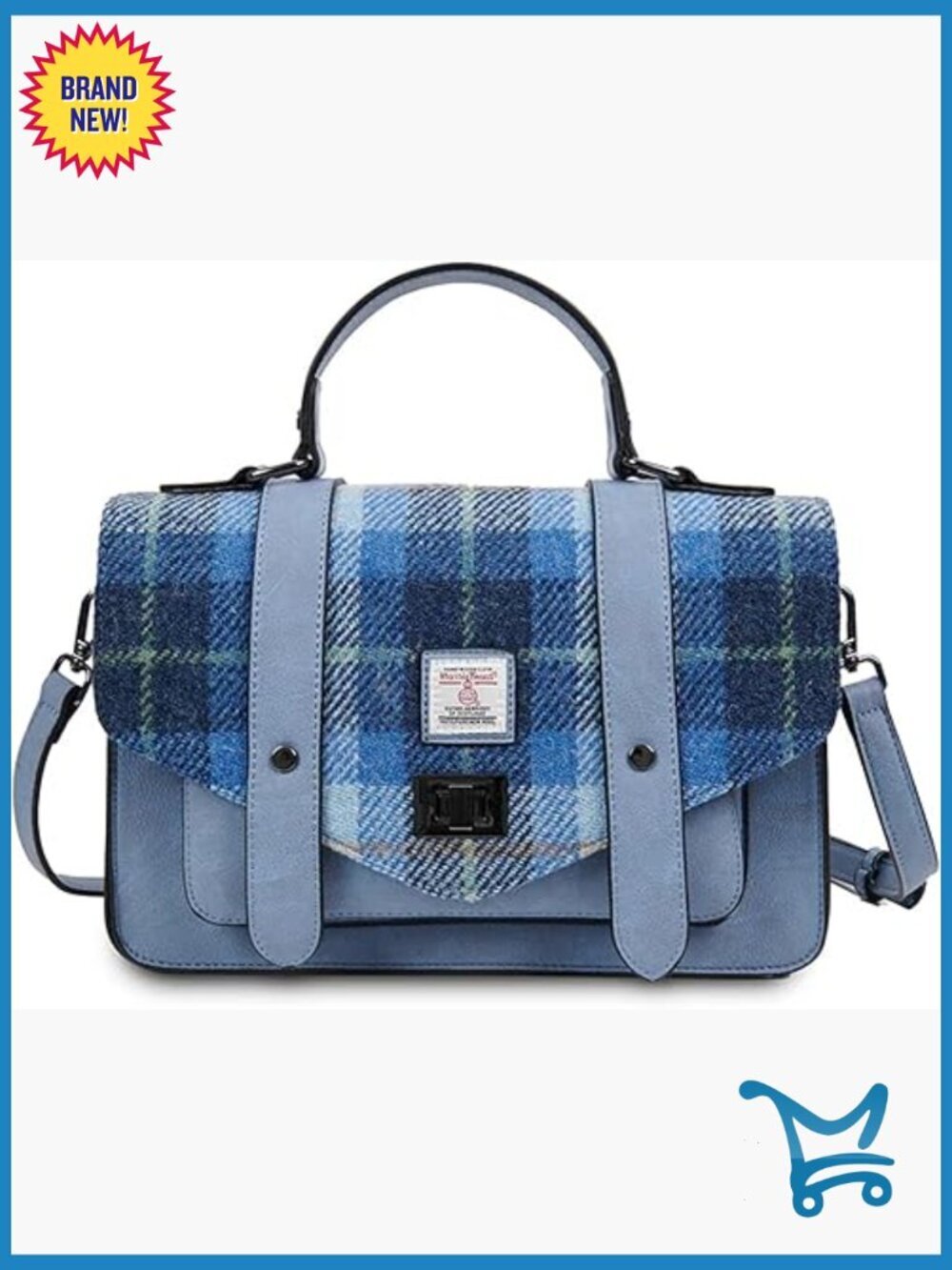 Large Harris Tweed Satchel with Adjustable Strap, Vegan Leather
